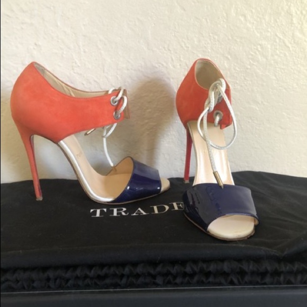 Christian Louboutin Orange Navy Mayerling Pumps